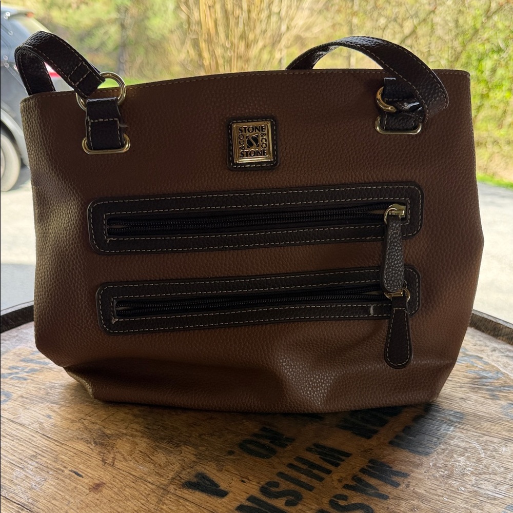 Brown Pebbled Messenger Bag with Dual Zip Front Pockets